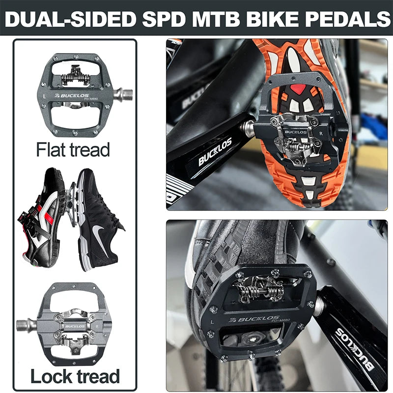 BUCKLOS PD-M680 Double Flat &amp; Lock MTB Bike Pedals 