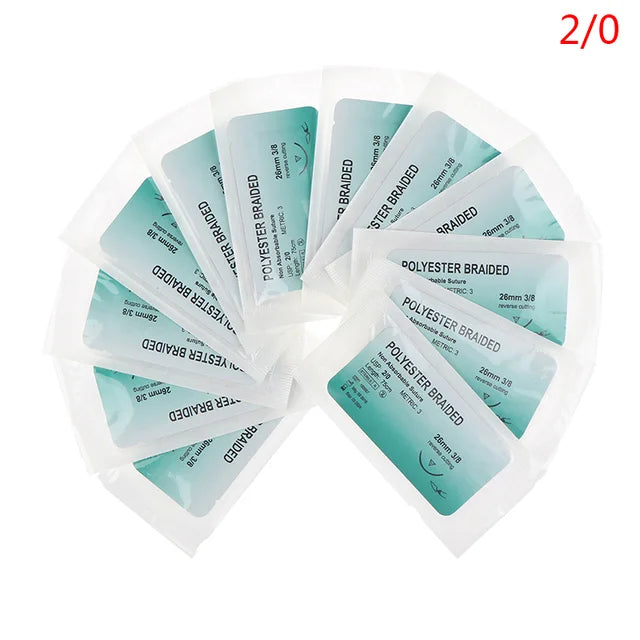 Monofilamento de sutura no absorbible para ejercicios de enseñanza, nailon, seda, polipropileno, poliéster, 12 piezas, 75cm, 2/0, 3/0, 4/0