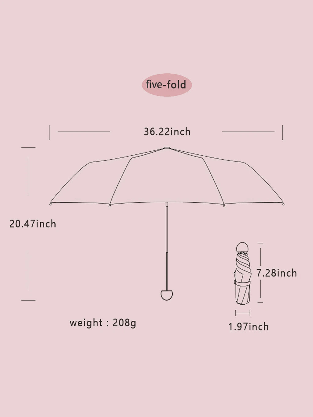 Folding Travel Umbrella, Lightweight and Portable, Waterproof, 6 Ribs r 