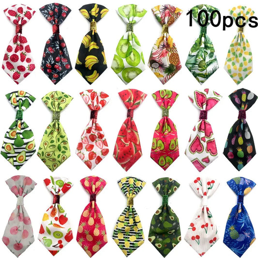 50/100 Pcs Mixcolor Pet Products Bow Tie Summer Fruit Style Co