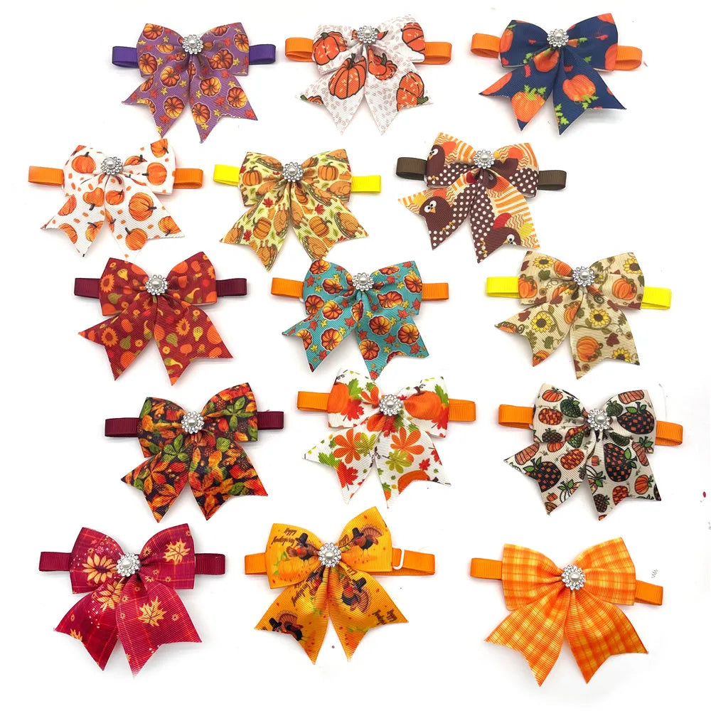 50 Pieces Small Dog Bow Autumn Style Pet Dog Grooming Product Thanksgiving Day Dog