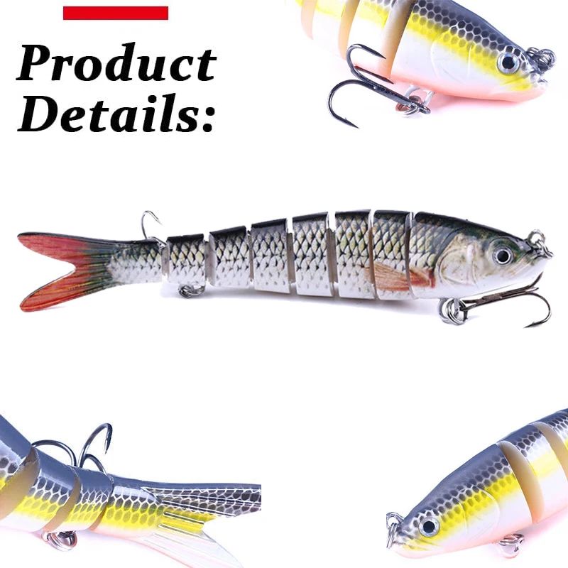 Señuelo de Pesca multiarticulado, cebo segmentado biónico de hundimiento lento, aparejos oscilantes para Pesca de lubina de agua dulce y salada, 10/8/5/3/1 piezas