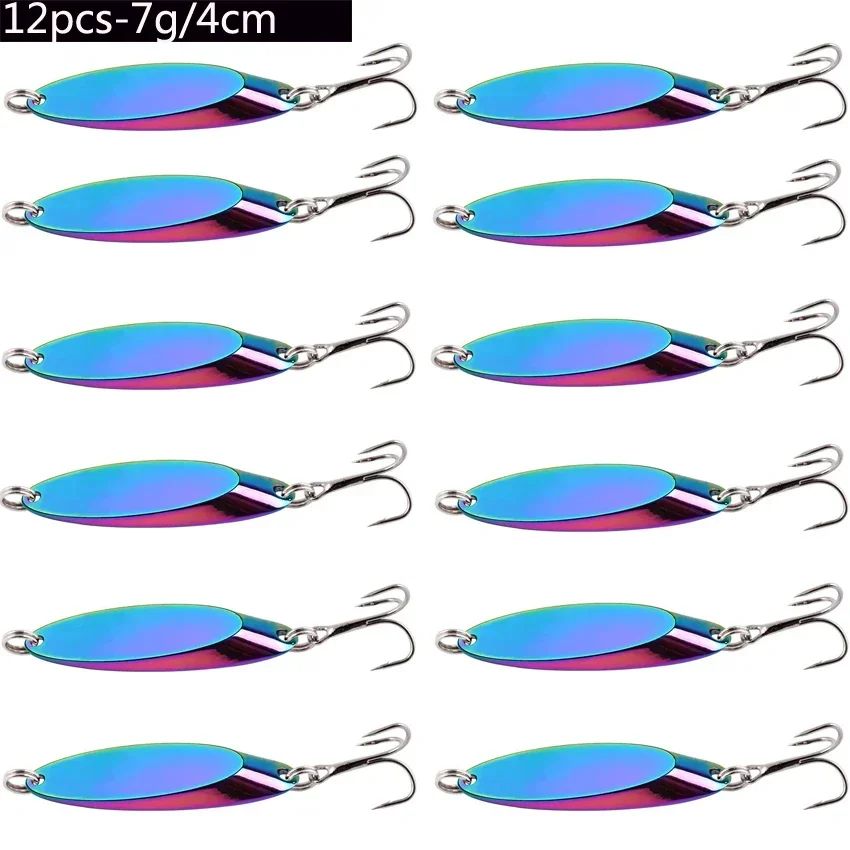 Señuelos de pesca hundidos de Metal, 12 Uds., 1,5g-60g, cuchara, señuelo de Jigging, cebo duro Artificial, trucha, lubina, señuelo de mar, aparejos de pesca de agua salada