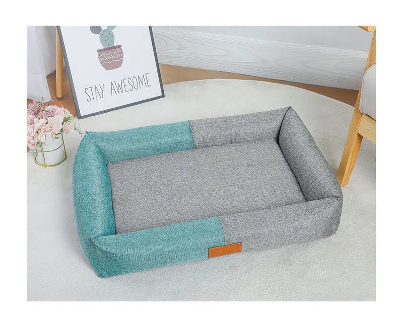 Dog Bed Cotton Linen Material Washable Removable Pet Bed 