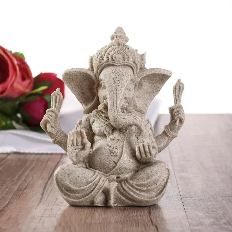 Sandstone Ganesha Buddha Elephant Statue Handmade Sculpture 