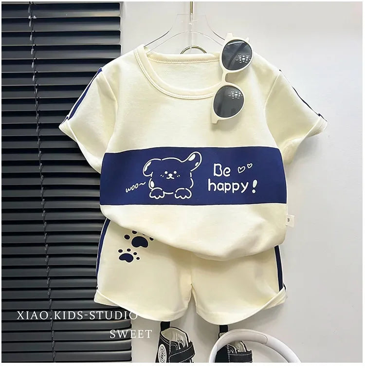 Kids Boys Girls Striped Short Sleeve Suit Summer Tops and Pants Set