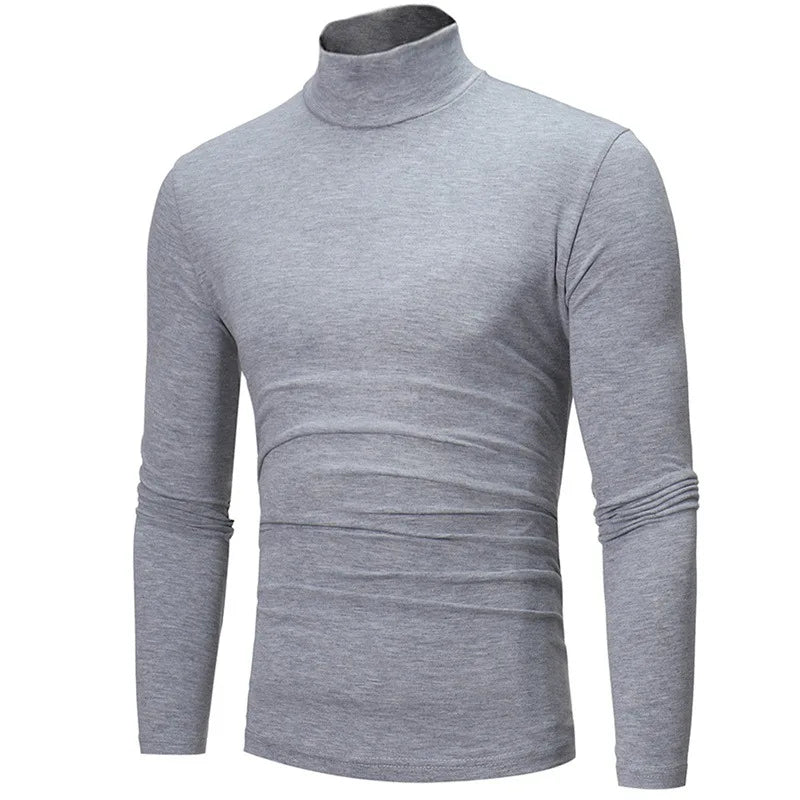 Camiseta de cuello alto para hombre, Jersey ajustado de algodón de manga larga,