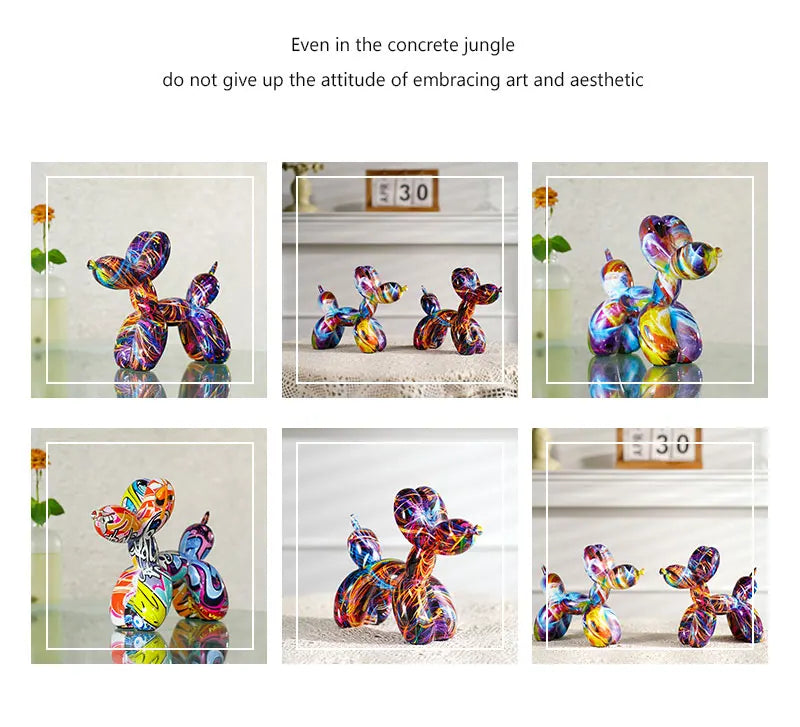 Resin Graffiti Balloon Dog Figurines Indoor Home Decoration 