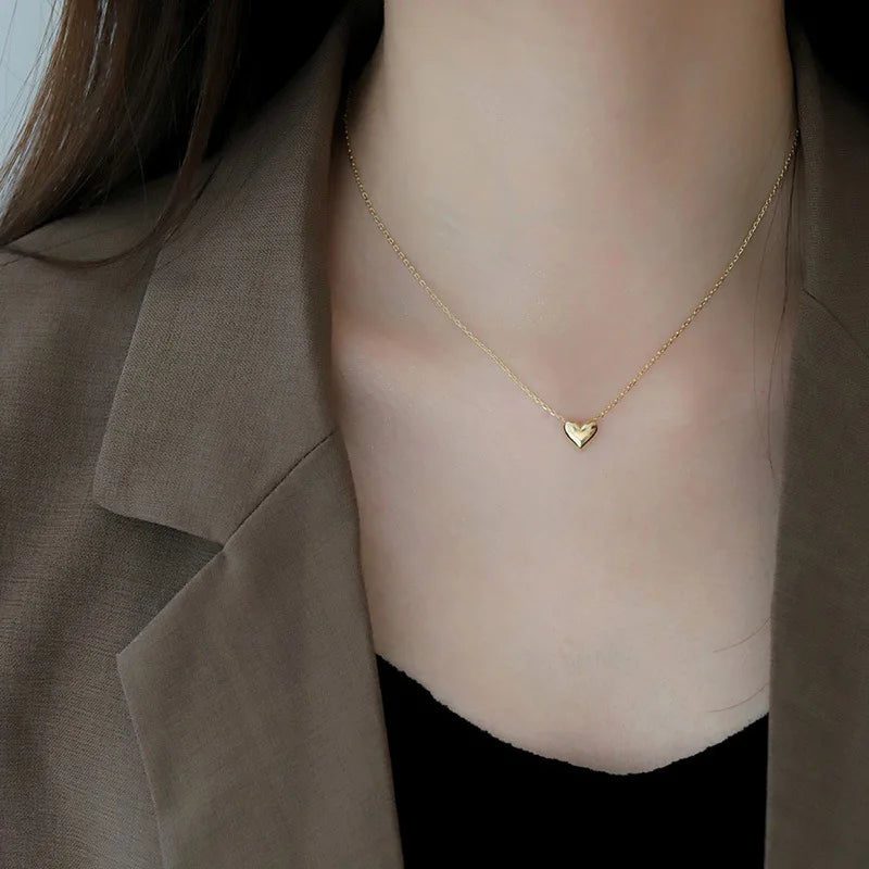 Collar de plata de ley 925 con colgante de corazón brillante para mujer, chapad