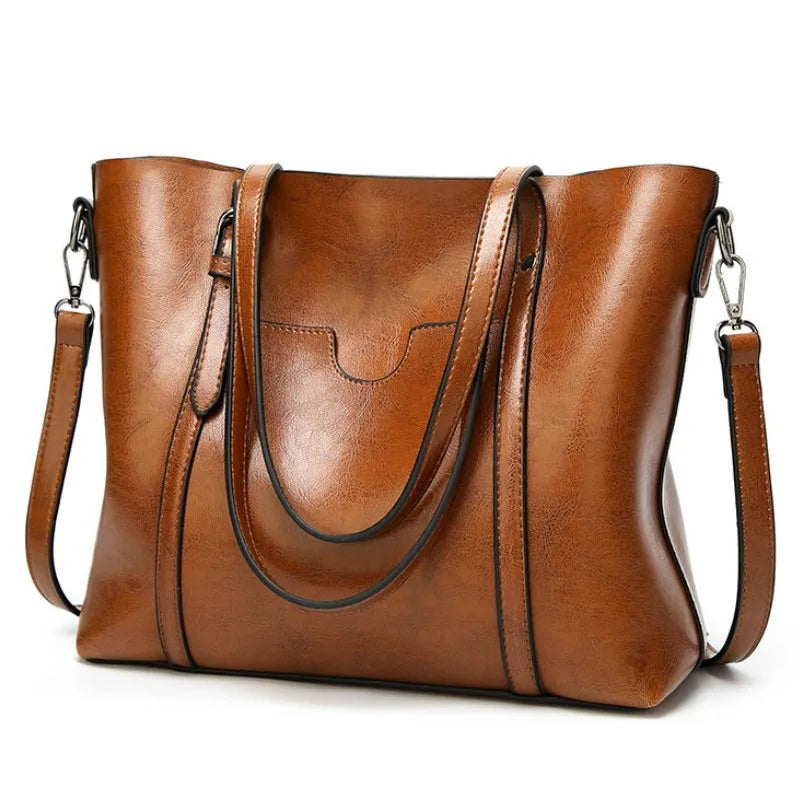 Bolsos de hombro de cuero con cera de aceite para mujer, bolso cruzado Vintage,