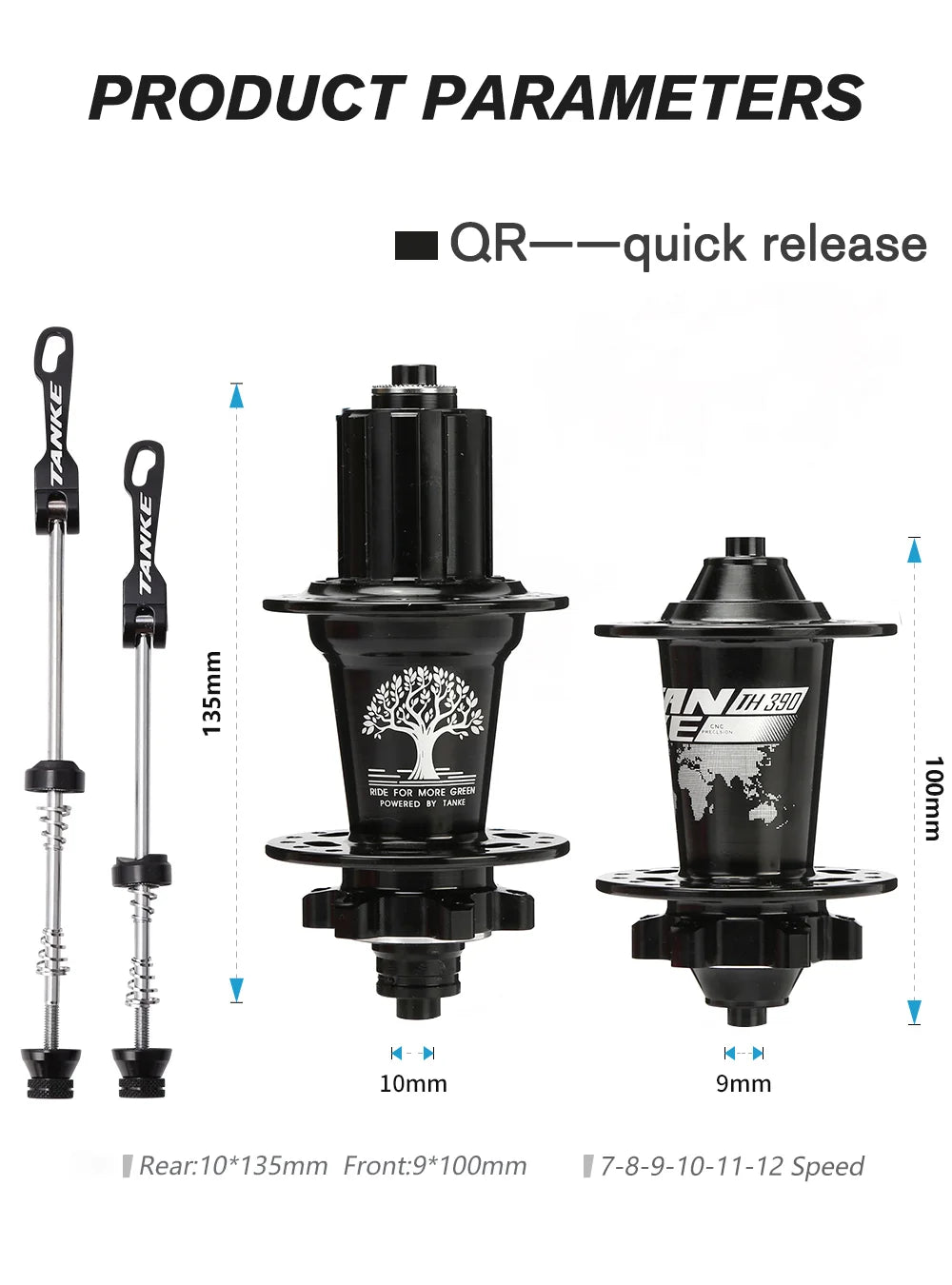 TANKE Mountain Bike Disc Brake Hub Front Rear Hubs