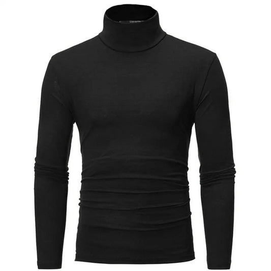 Camiseta de cuello alto para hombre, Jersey ajustado de algodón de manga larga,