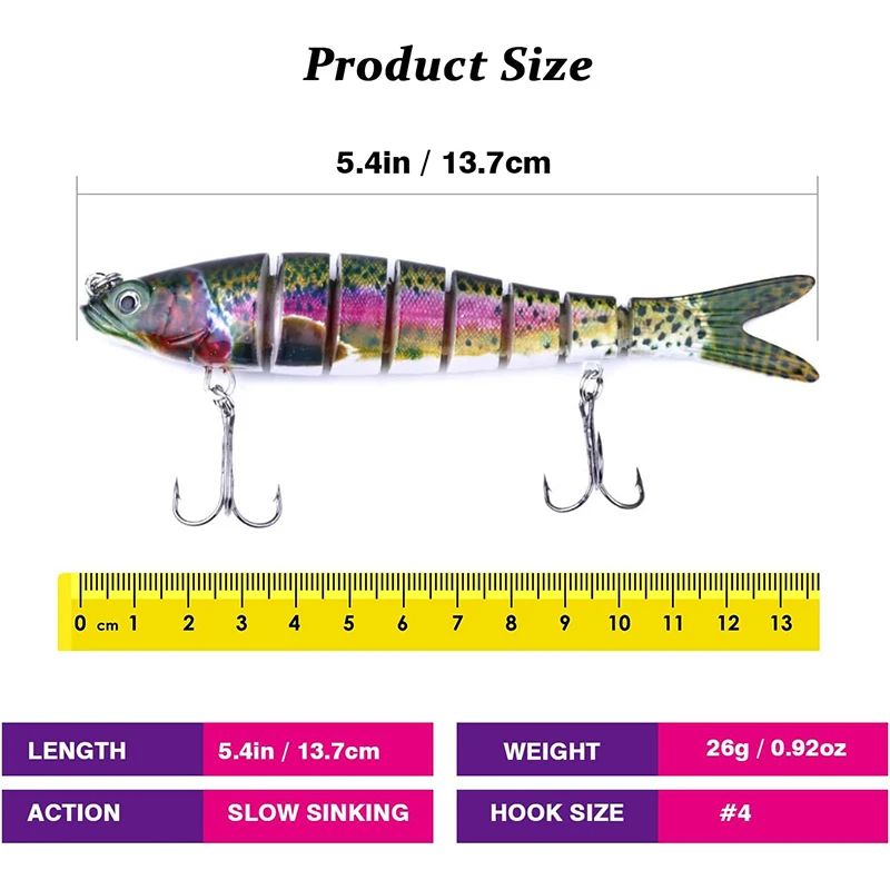 Señuelo de Pesca multiarticulado, cebo segmentado biónico de hundimiento lento, aparejos oscilantes para Pesca de lubina de agua dulce y salada, 10/8/5/3/1 piezas