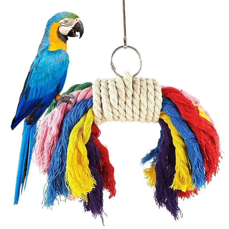 Juguete para masticar loros, cuerda de algodón, puente para morder, rasgado, ca