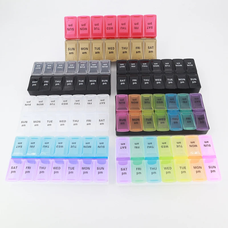 Weekly Portable Travel Pill Box 7 Days Organizer 14 Grids Cont