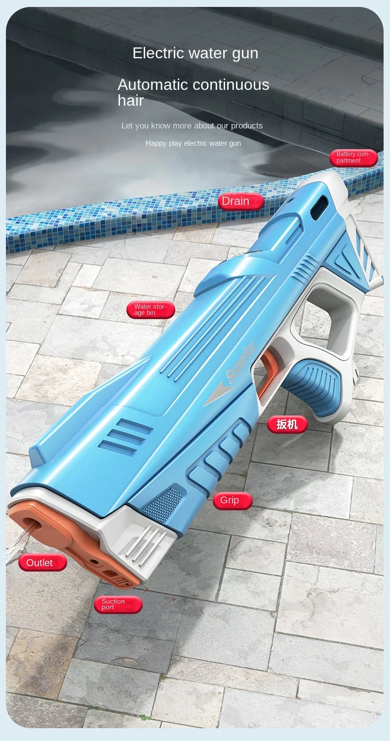 Pistola de almacenamiento de agua automática eléctrica completa para niños, juguetes portátiles para niños, playa de verano, lucha al aire libre, juguetes de fantasía para niños, juego para niños, 43cm