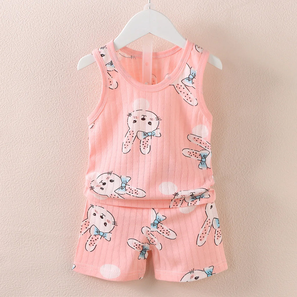 Children's Printed Sleeveless T-shirt Set Breathable Vest 