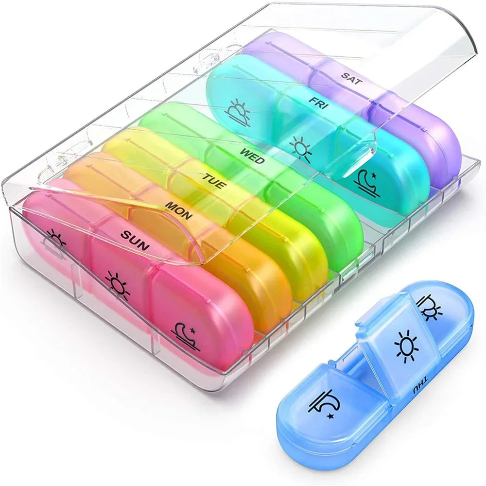 7 Days Pill Box 21/14 Grids 3 Times Portable Travel Pill Case Organizer 