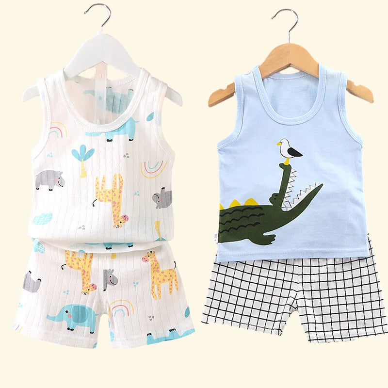 Children's Printed Sleeveless T-shirt Set Breathable Vest 