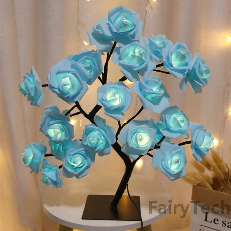 Lámpara LED de mesa de flores rosas, luces de hadas de árbol de Navidad USB, luces nocturnas, decoración de dormitorio de boda, Fiesta en casa, regalo del Día de la madre