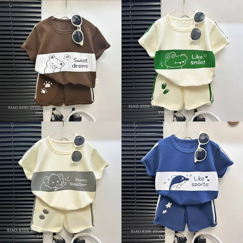 Kids Boys Girls Striped Short Sleeve Suit Summer Tops and Pants Set