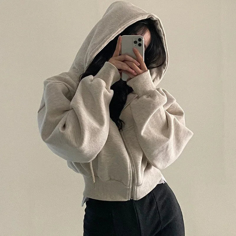 Sudadera con capucha para mujer, forro polar, versátil, recortada, suave, silue