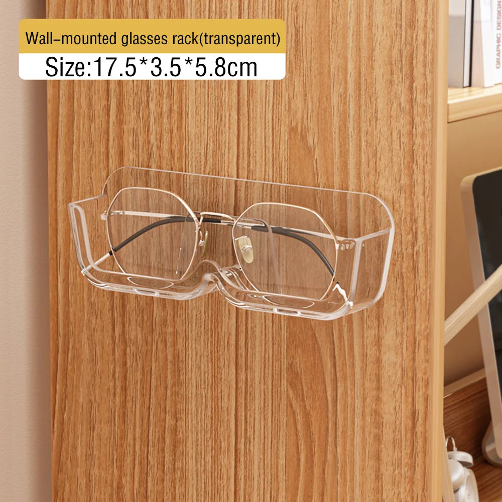 Vitrina de vidrio de gama alta, caja de almacenamiento de gafas montada en la pared, sin perforaciones, estante de almacenamiento de gafas de sol para el hogar