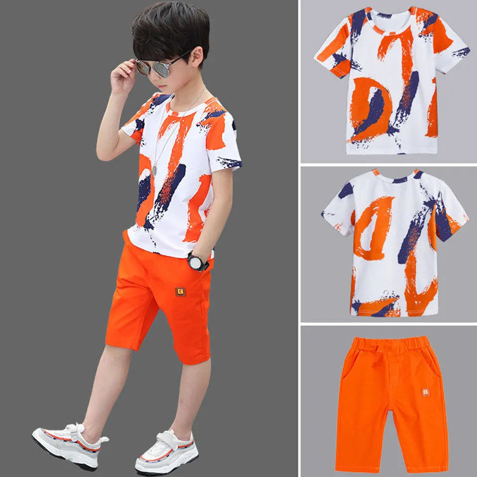 Boys Summer Clothing Set Short Sleeve Shirt and Shorts 