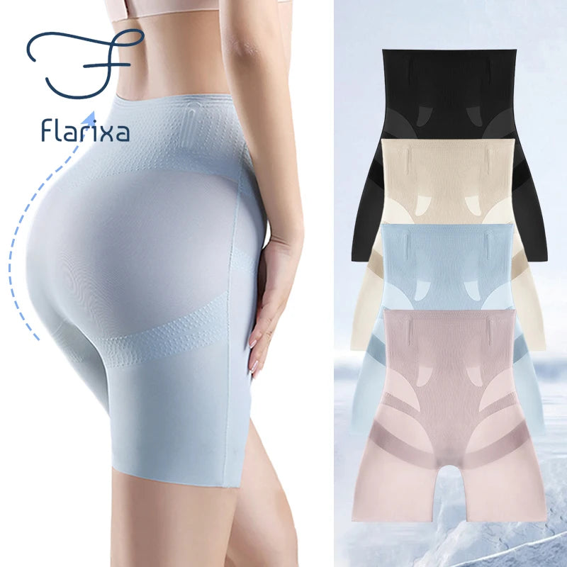 Flarixa Ultra-thin Ice Silk Shapewear High Waist Slimming Belly Panties Women Tummy Control Underwear Safety Underskirt Pants 