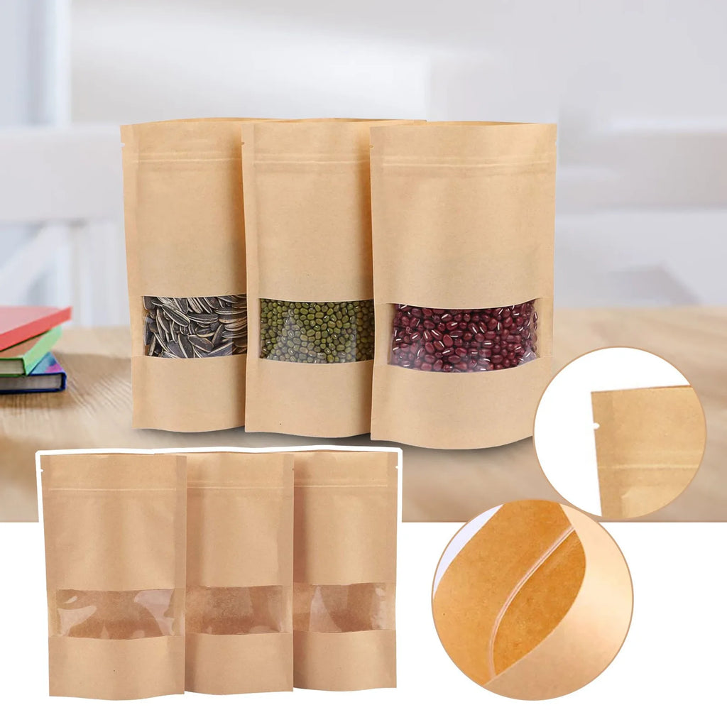 Kraft Paper Zip Lock Bags Self Seal Packaging Bags 