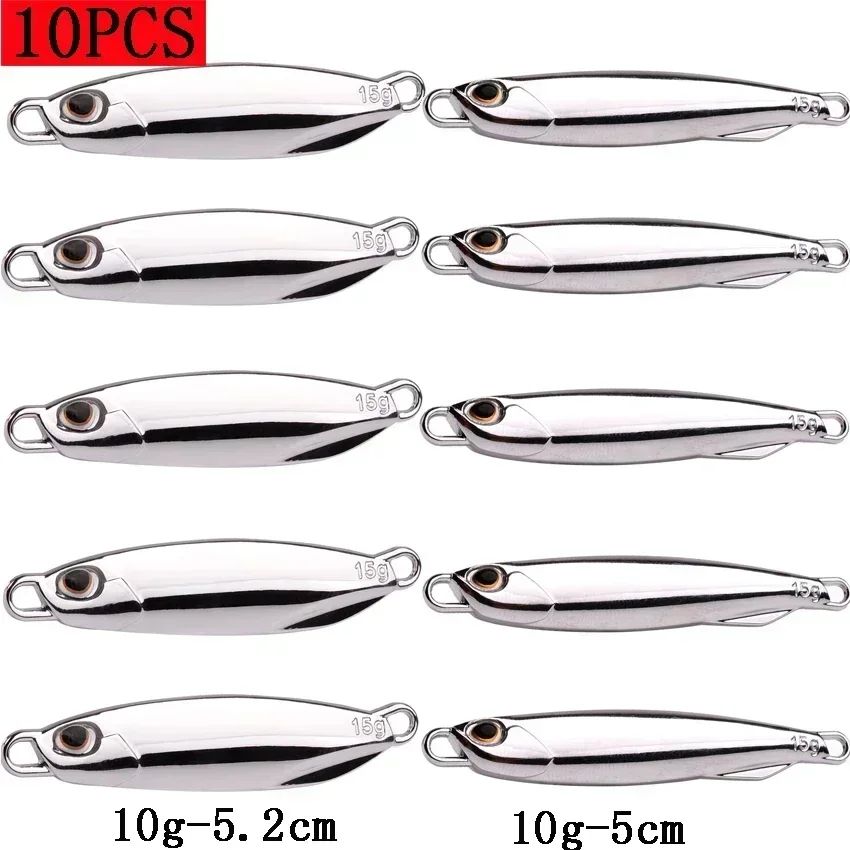 Juego de Señuelos de Pesca, 10 Uds., plantillas de 20G, 30G, 40G, Jigbait, señuelo de Pesca chapado en plata, señuelos fundidos en la orilla, cebo de Metal, señuelo de Pesca Artificial