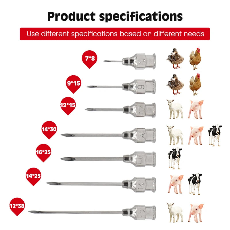 Aguja de inyección para animales de granja, jeringa dispensadora de acero inoxidable 304, suministros veterinarios pequeños para aves de corral, 10 piezas/cajas