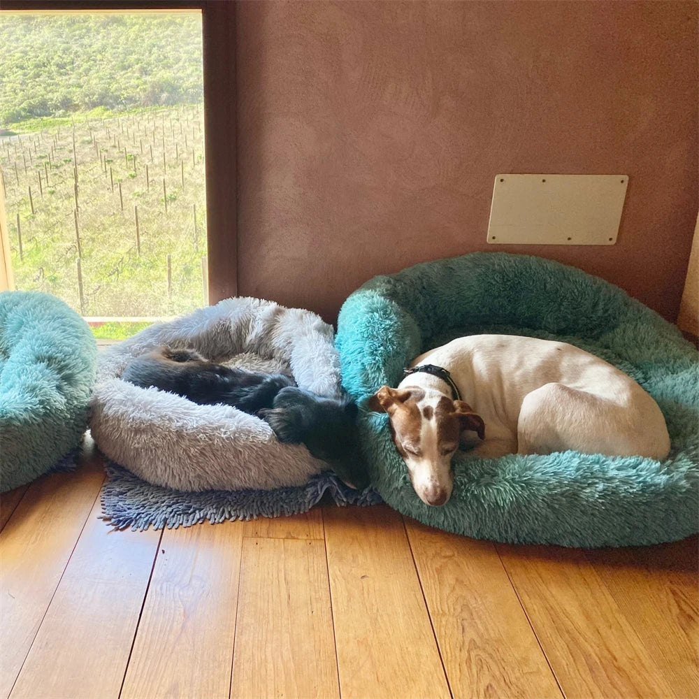 Cama redonda supersuave para mascotas, casa de felpa larga para perros medianos