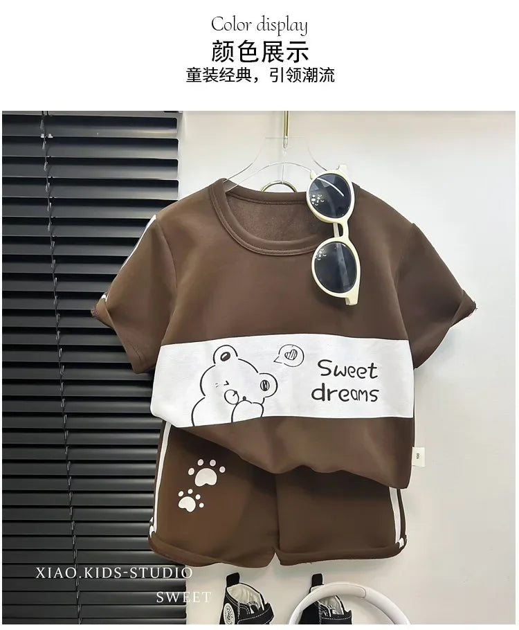 Kids Boys Girls Striped Short Sleeve Suit Summer Tops and Pants Set