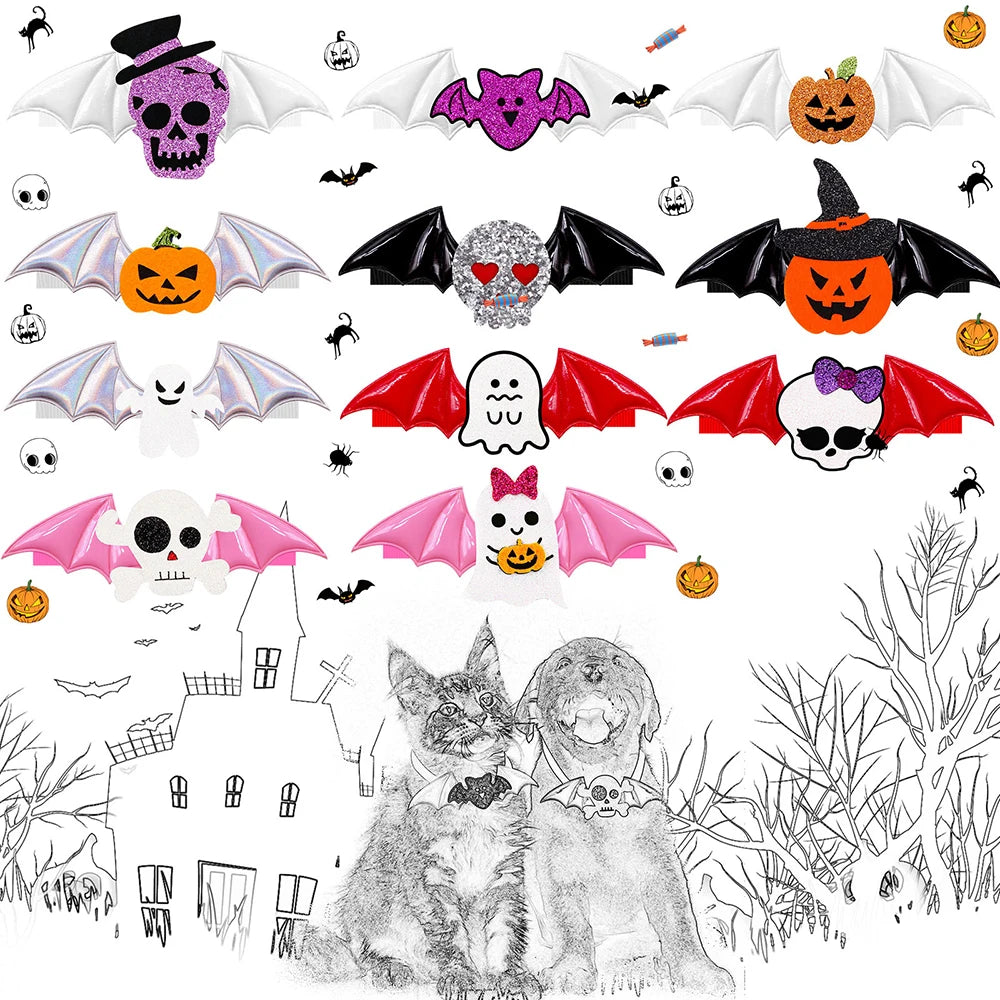 50 pieces. Halloween Decoration Dog Accessory Wings Dog Bow Skull Pumpkin Cat Grooming