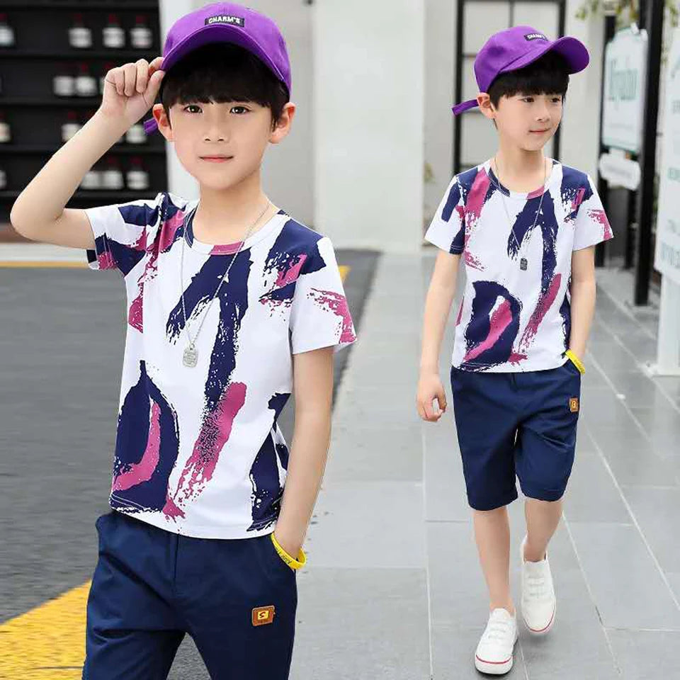 Boys Summer Clothing Set Short Sleeve Shirt and Shorts 
