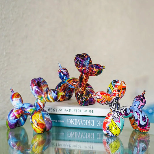 Resin Graffiti Balloon Dog Figurines Indoor Home Decoration 