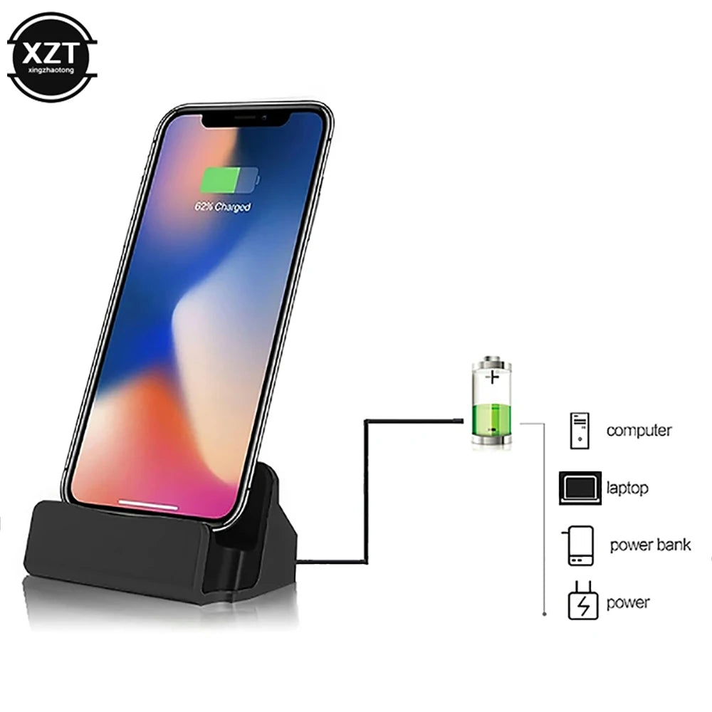 Estación de carga 2 en 1 para iPhone, cargador Estación de carga 2 en 1 para iPhone, cargador de datos y Cable USB para iPhone X, XS, Max, XR, 6, 6S, 7, 8 Plus, 5 SE, base de acoplamiento de escritoriodatos y Cable USB para iPhone