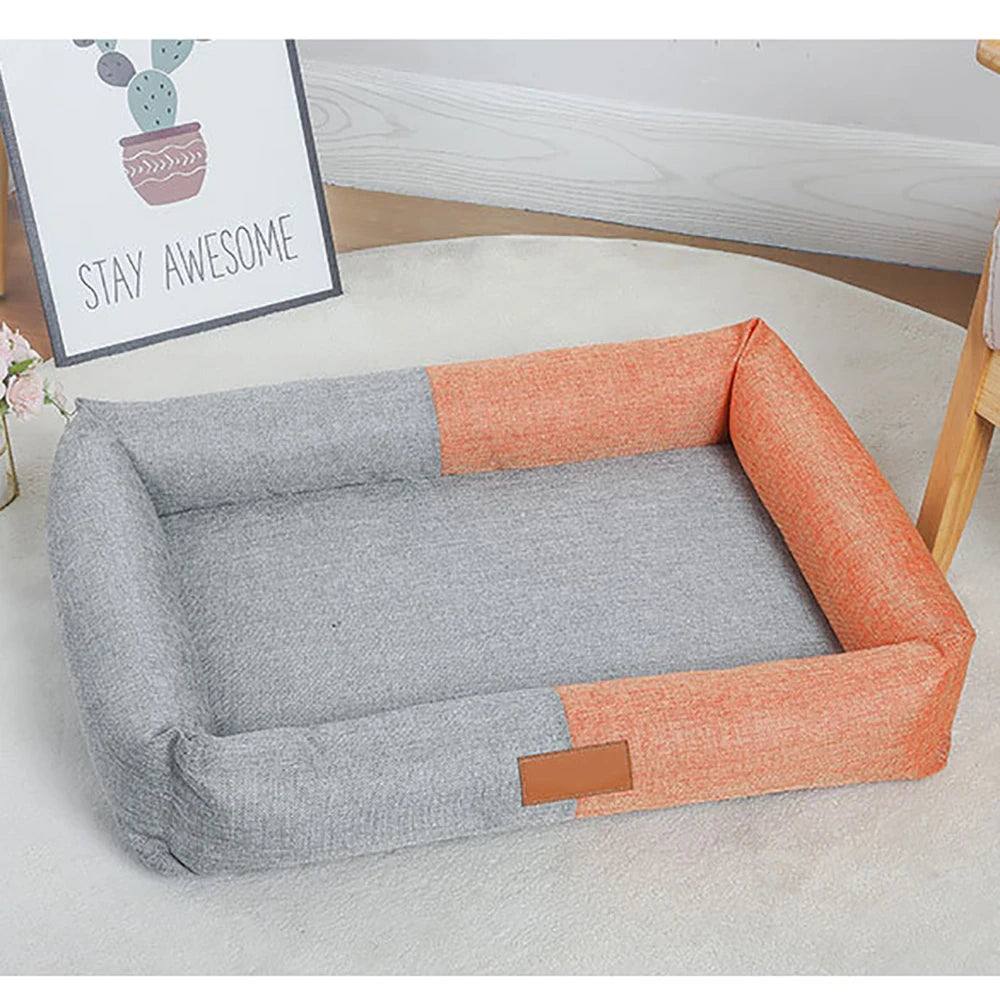 Dog Bed Cotton Linen Material Washable Removable Pet Bed 