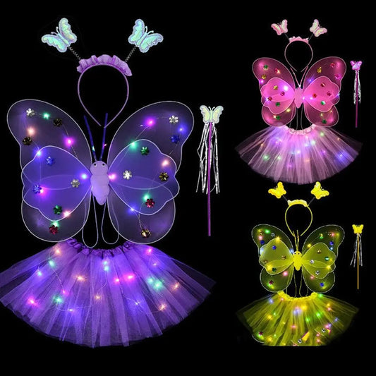 Kids Girls LED Costume Accessories Angel Skirts Luminous Wings 