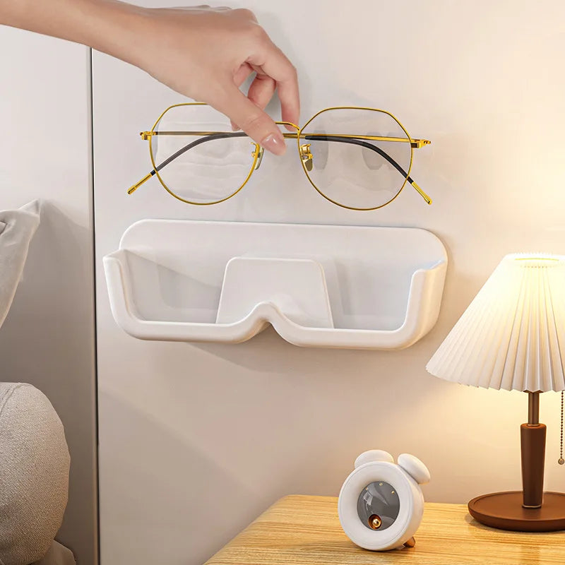 Vitrina de vidrio de gama alta, caja de almacenamiento de gafas montada en la pared, sin perforaciones, estante de almacenamiento de gafas de sol para el hogar