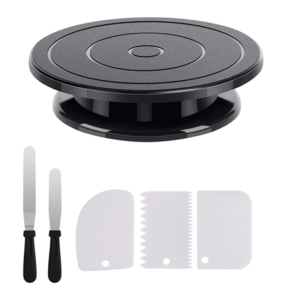 Plato giratorio de 6 piezas para pasteles, espátula de ángulo recto con 2 espátulas, 3 espátulas, raspador de glaseado, Kit de decoración de pasteles, accesorios para hornear, herramienta