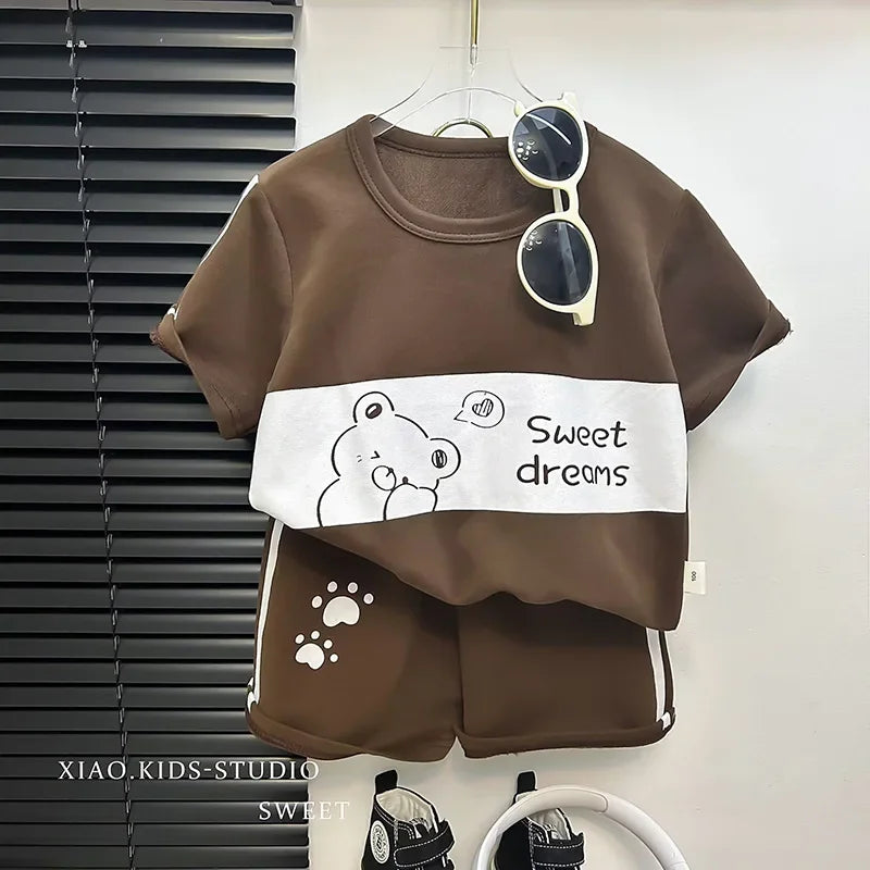 Kids Boys Girls Striped Short Sleeve Suit Summer Tops and Pants Set