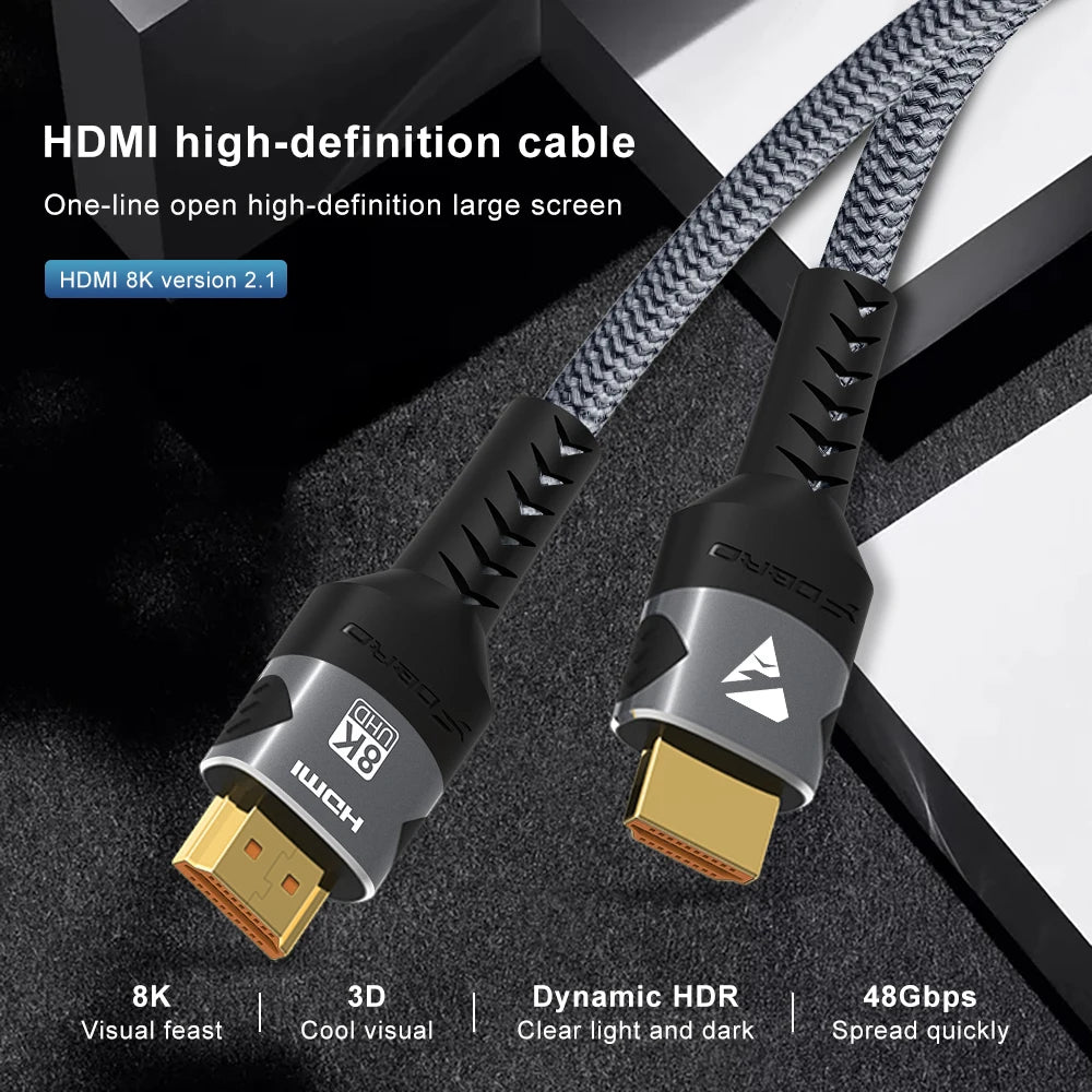 Cable Compatible con HDMI 8K 4K @ 120Hz 8K @ 60Hz HDMI 2,1, adaptador de 48Gbps para RTX 3080 eARC HDR, Cable de vídeo, PC, portátil, TV box, PS5