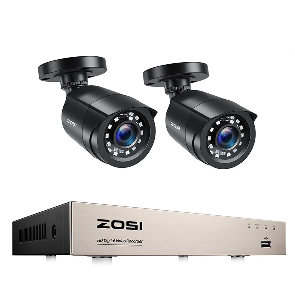 ZOSI-Sistema de videovigilancia CCTV para exteriores, videocámara de seguridad con 8 canales, 1080P, 5MP, Lite, DVR, 2/4/6/8 piezas, 2MP, con cable, día/noche