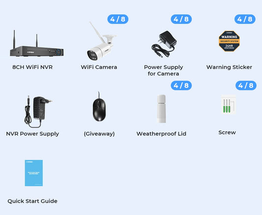 H.view-cámara de seguridad inalámbrica con Wifi, Kit de videovigilancia NVR para interior y exterior, Audio bidireccional, 8 canales, 5MP, Xmeye