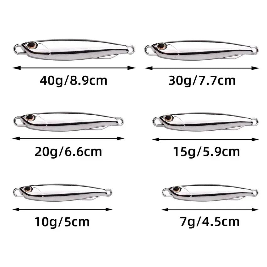 Juego de Señuelos de Pesca, 10 Uds., plantillas de 20G, 30G, 40G, Jigbait, señuelo de Pesca chapado en plata, señuelos fundidos en la orilla, cebo de Metal, señuelo de Pesca Artificial