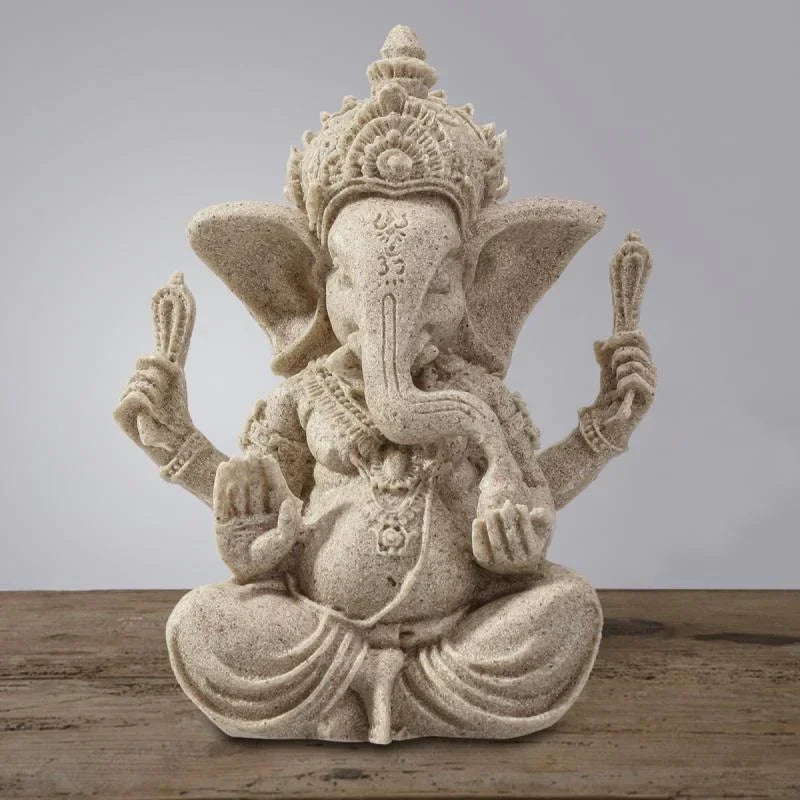 Sandstone Ganesha Buddha Elephant Statue Handmade Sculpture 