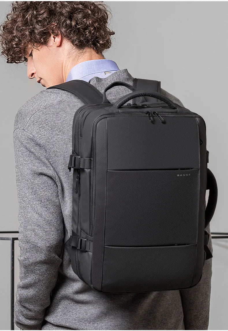 BANGE-mochila de viaje para hombre, morral de negocios expandible con USB, de gran capacidad, resistente al agua, para ordenador portátil, 17,3