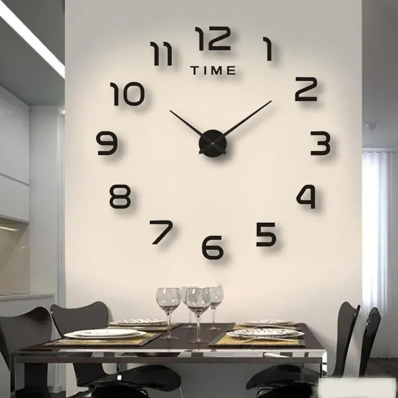 Reloj de pared grande 3D de diseño moderno, cronógrafo de cuarzo artesanal, pegatinas de espejo acrílico, decoración del hogar y sala de estar, 2024